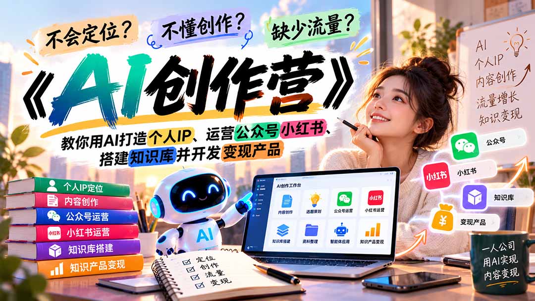 不会定位、不懂创作、缺少流量?《AI创作营》教你用AI打造个人IP、运营公众号小红书、搭建知识库并开发变现产品-蜗牛学社