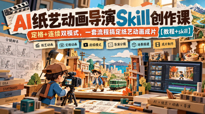 AI纸艺动画导演Skill创作课|定格+连续双模式,一套流程搞定纸艺动画成片【教程+skill】-蜗牛学社