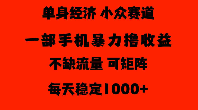 26年暴力单身经济，稳定日入500-1k，不缺流量，流量极大，冷门小众赛道，门槛低小白轻松上手【揭秘】-蜗牛学社