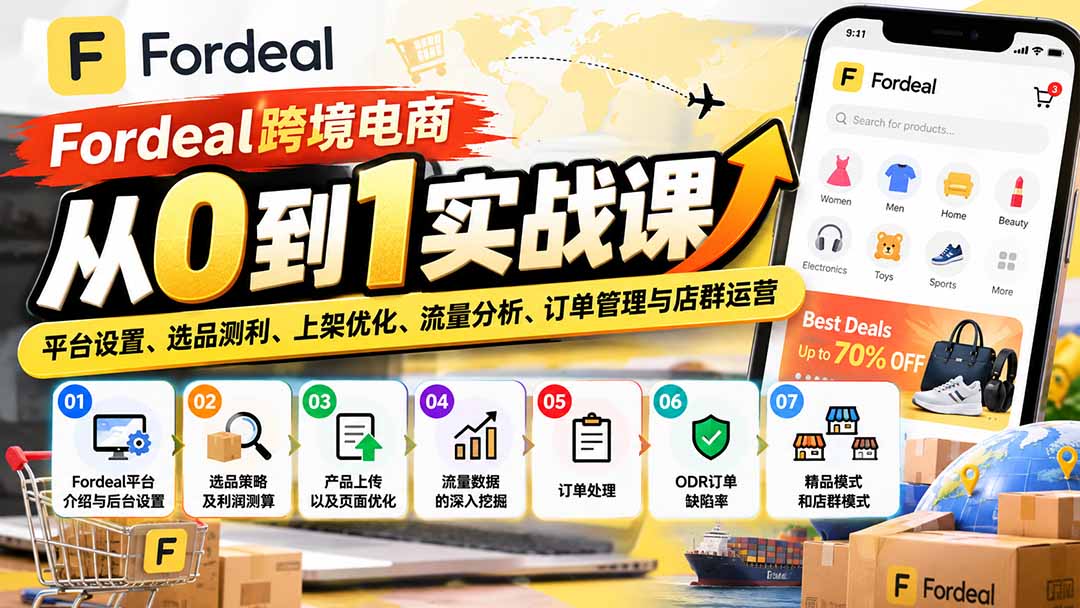 Fordeal跨境电商从0到1实战课：平台设置、选品测利、上架优化、流量分析、订单管理与店群运营-蜗牛学社