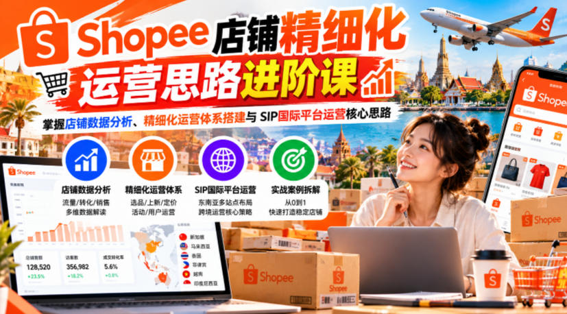 Shopee店铺精细化运营思路进阶课，掌握店铺数据分析、精细化运营体系搭建与SIP国际平台运营核心思路-蜗牛学社
