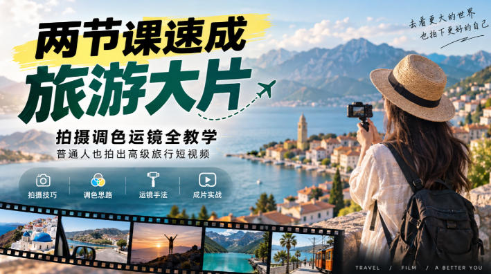 两节课速成旅游大片｜拍摄调色运镜全教学，普通人也拍出高级旅行短视频-蜗牛学社