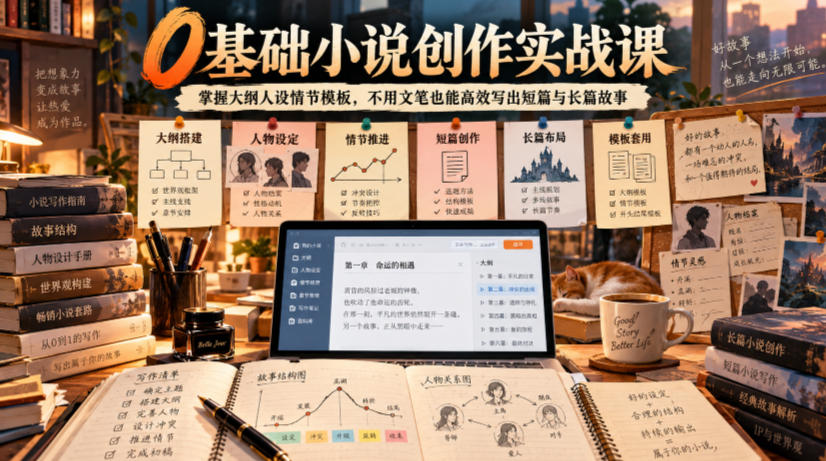 0基础小说创作实战课|掌握大纲人设情节模板,不用文笔也能高效写出短篇与长篇故事-蜗牛学社