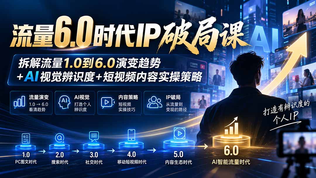流量6.0时代IP破局课-更新:拆解流量1.0到6.0演变趋势+AI视觉辨识度+短视频内容实操策略-蜗牛学社