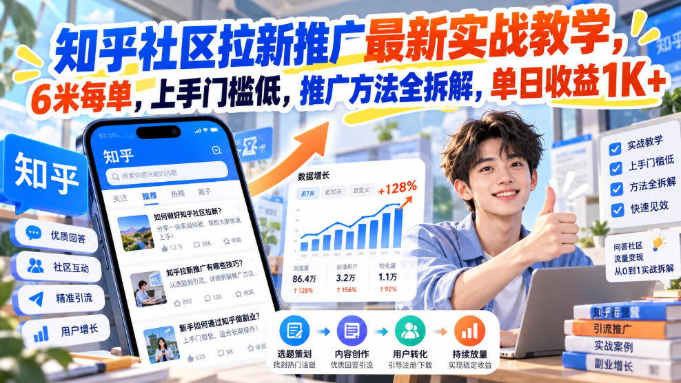 知乎社区拉新推广最新实战教学,6米每单,上手门槛低,推广方法全拆解,单日收益1K+!(更新1021)-蜗牛学社