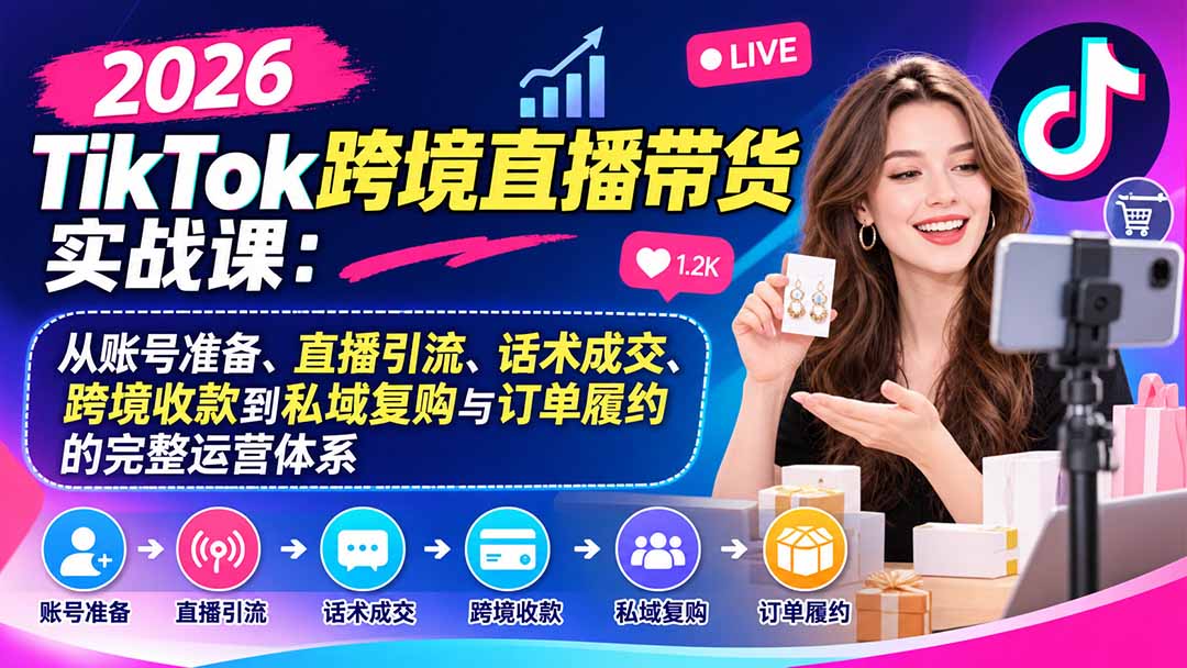 2026TikTok跨境直播带货实战课:从账号准备、直播引流、话术成交、跨境收款到私域复购与订单履约的完整运营体系-蜗牛学社