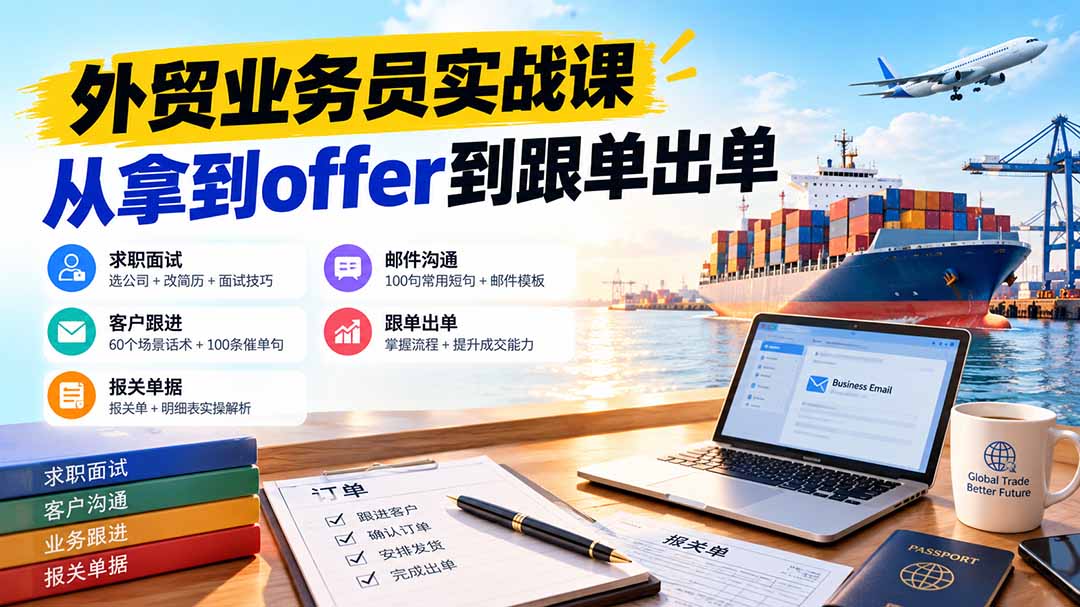 外贸业务员从求职到出单实战课：教你筛选优质公司、优化简历、应对面试、客户跟进催单及出口报关操作篇-蜗牛学社