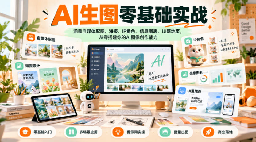 AI生图零基础实战，涵盖自媒体配图、海报、IP角色、信息图表、UI落地页，从零搭建你的AI图像创作能力-蜗牛学社