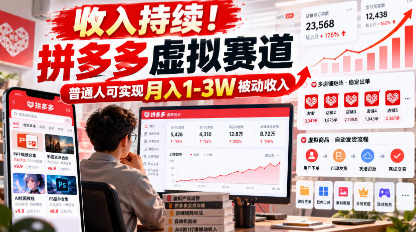 收入持续!拼多多虚拟赛道,普通人可实现月入1-3 W被动收入【揭秘】-蜗牛学社