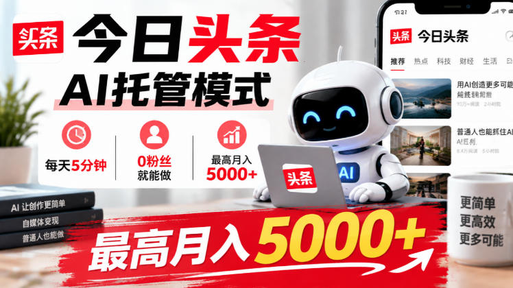 今日头条AI托管模式，每天5分钟，0粉丝就能做，最高月入5000+【揭秘】-蜗牛学社