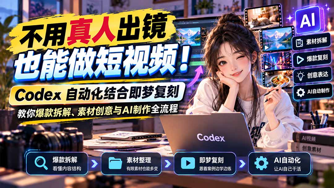 不用真人出镜也能做短视频！Codex自动化结合即梦复刻，教你爆款拆解、素材创意与AI制作全流程-蜗牛学社