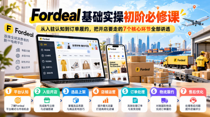 Fordeal基础实操初阶必修课,从入驻认知到订单履约,把开店要走的7个核心环节全部讲透-蜗牛学社