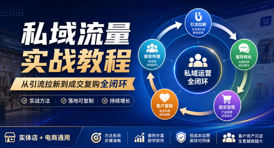 私域流量实战教程，从引流拉新到成交复购全闭环，实体店电商通用-蜗牛学社