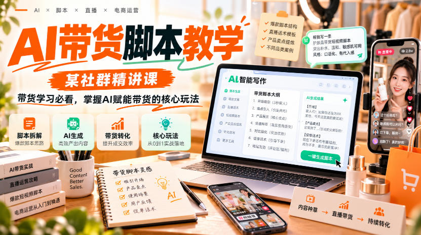 AI带货脚本教学，某社群精讲课，带货学习必看，掌握AI赋能带货的核心玩法-蜗牛学社