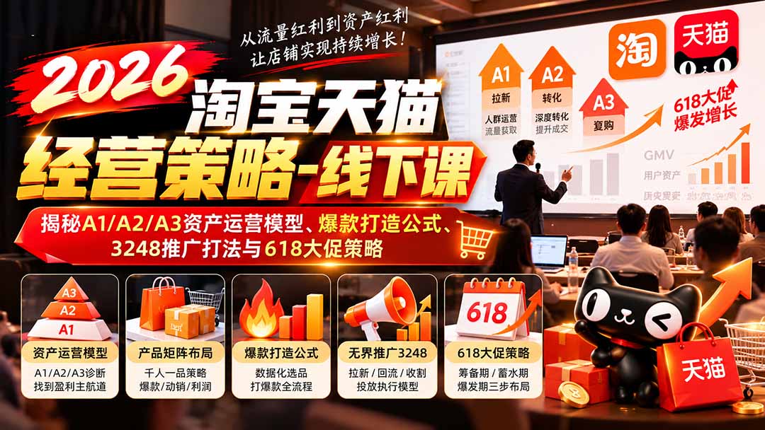 2026淘宝天猫经营策略-线下课：揭秘A1/A2/A3资产运营模型、爆款打造公式、3248推广打法与618大促策略-蜗牛学社