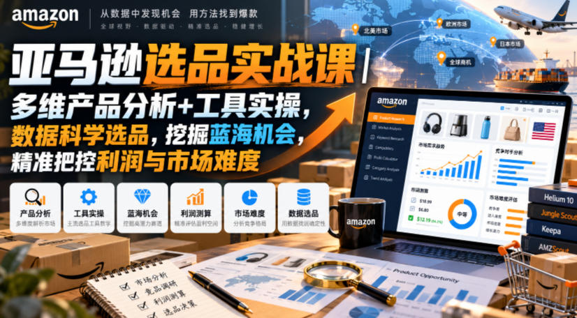 亚马逊选品实战课|多维产品分析+工具实操,数据科学选品,挖掘蓝海机会,精准把控利润与市场难度-蜗牛学社