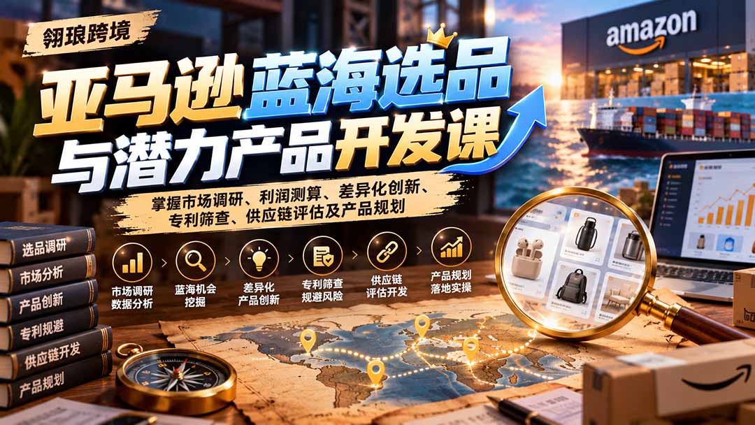 亚马逊蓝海选品与潜力产品开发课:掌握市场调研、利润测算、差异化创新、专利筛查、供应链评估及产品规划-蜗牛学社