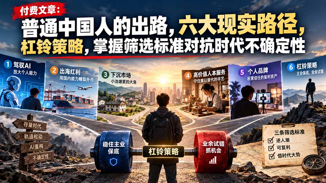 付费文章:普通中国人的出路,六大现实路径,杠铃策略,掌握筛选标准对抗时代不确定性-蜗牛学社