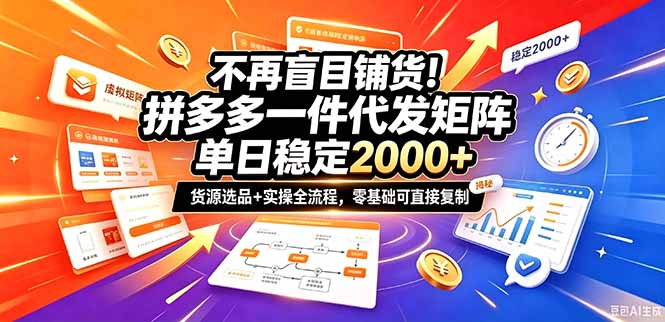不再盲目铺货！拼多多一件代发矩阵落地攻略，提供优质货源店铺运营全流程，零基础可直接复制-蜗牛学社