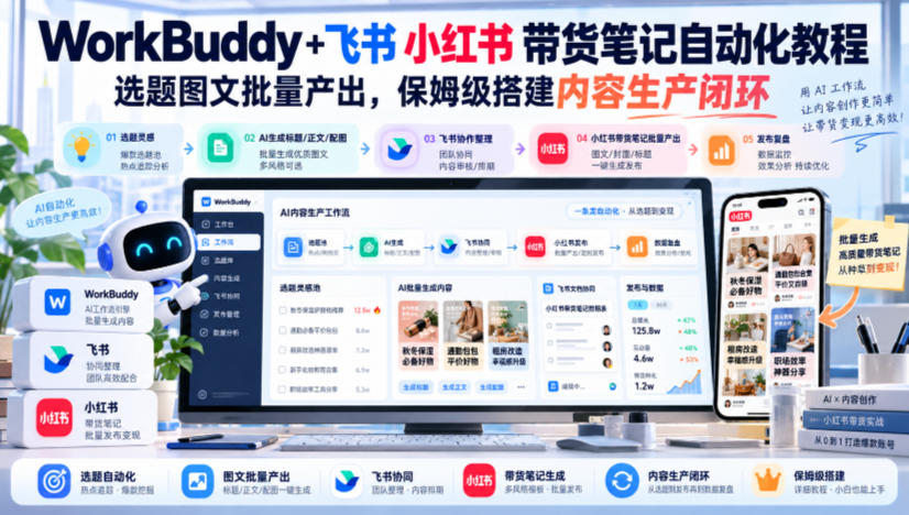 WorkBuddy+飞书小红书带货笔记自动化教程,选题图文批量产出,保姆级搭建内容生产闭环【文档】-蜗牛学社