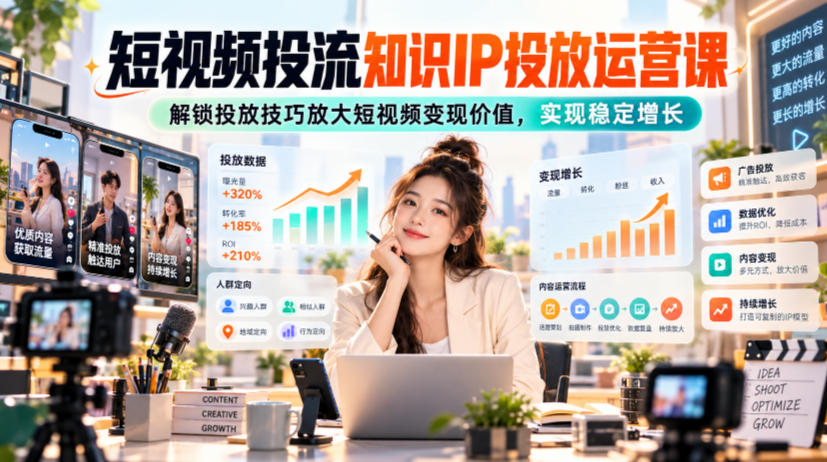 短视频投流知识IP投放运营课，解锁投放技巧放大短视频变现价值，实现稳定增长-蜗牛学社