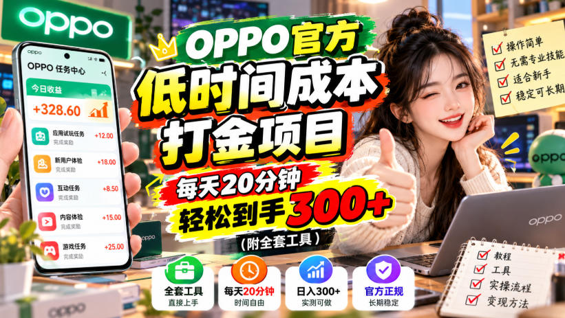 OPPO官方低时间成本打金项目,每天20分钟,轻松到手300+(附全套工具)【揭秘】-蜗牛学社